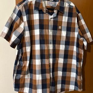 Carhartt Short-Sleeve Plaid Button-Down Shirt in Brown, Navy & White